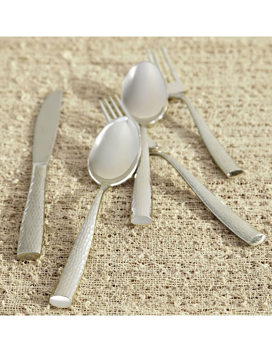 Set cubiertos shiny hammered de acero inoxidable 5 piezas