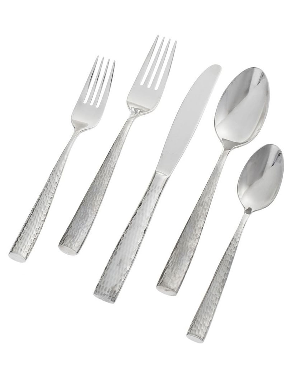 Set cubiertos shiny hammered de acero inoxidable 5 piezas