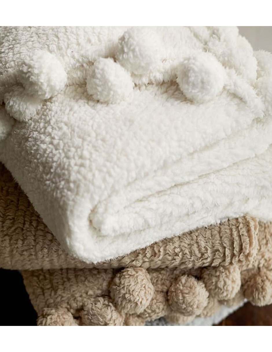 Frazada de tejido jersey Cozy Pom Pom