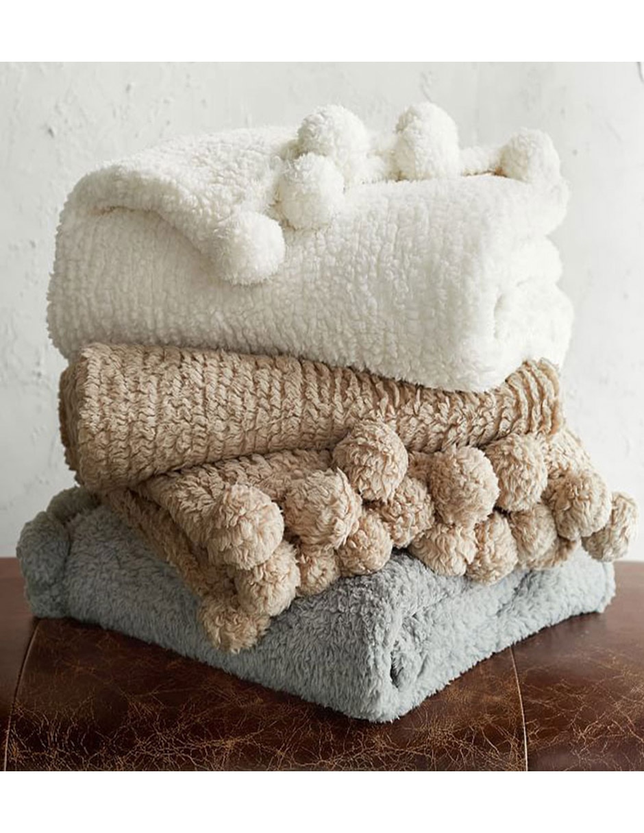 Frazada de tejido jersey Cozy Pom Pom