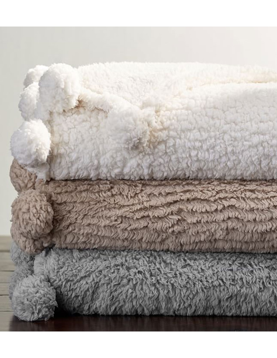 Frazada de tejido jersey Cozy Pom Pom