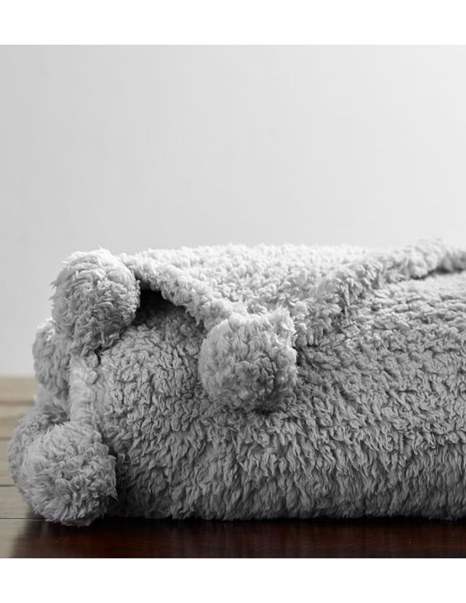 Frazada de tejido jersey Cozy Pom Pom