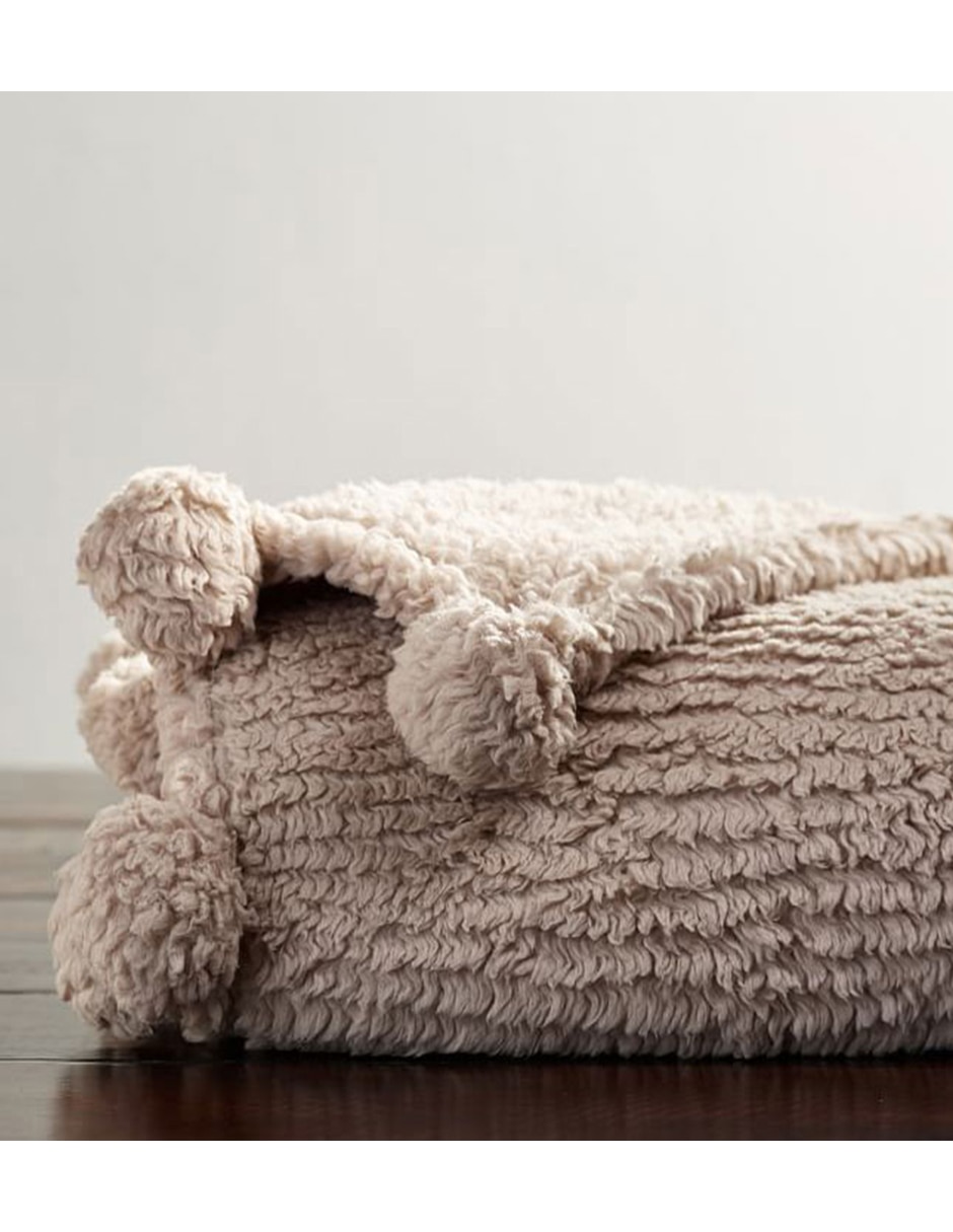 Frazada de tejido jersey Cozy Pom Pom