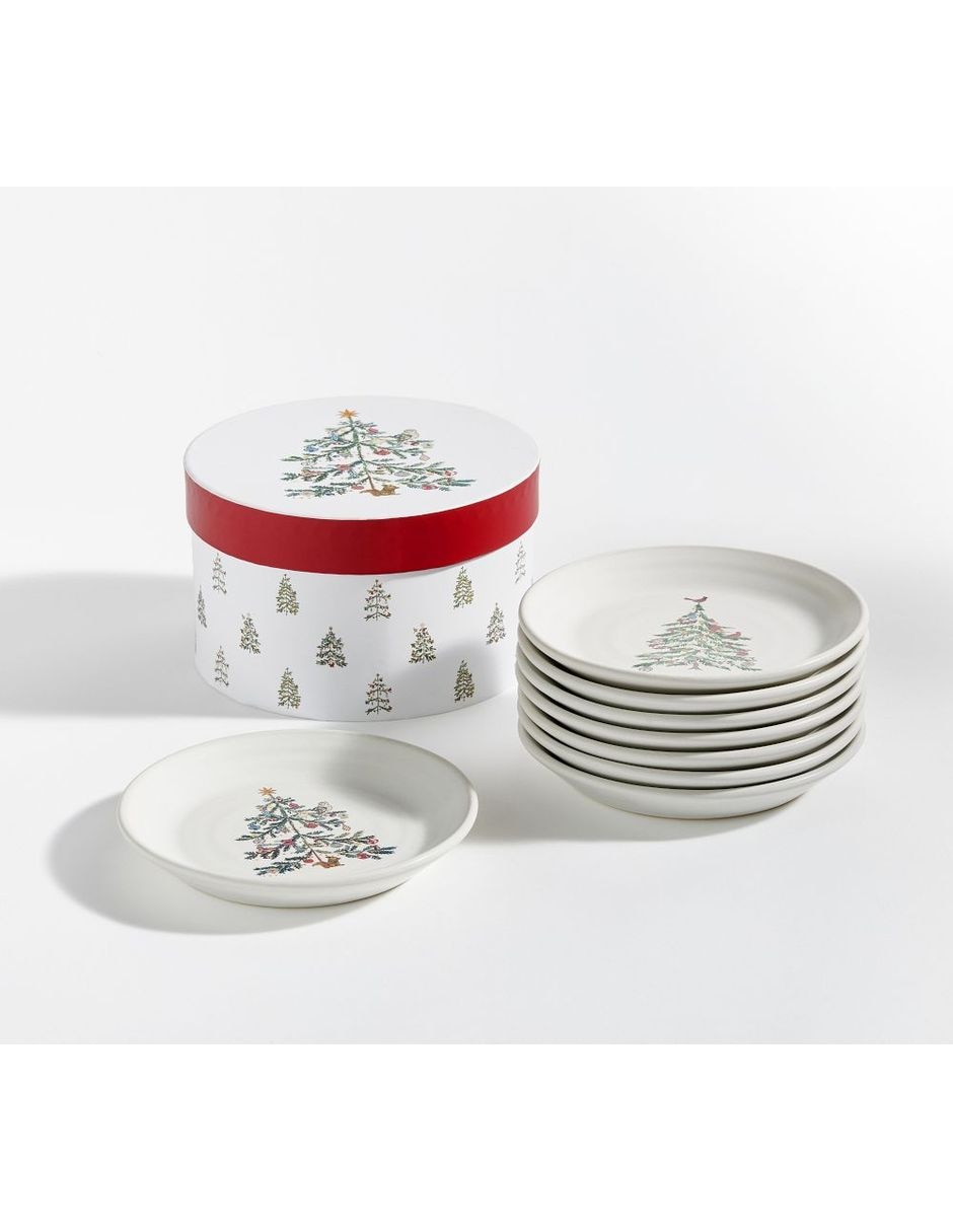 Plato postre navideño Christmas in the Country de gres 8 piezas