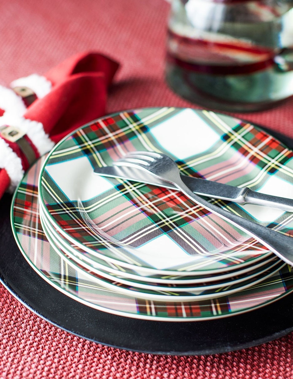 Set de plato para ensalada Stewart Plaid de gres 4 piezas