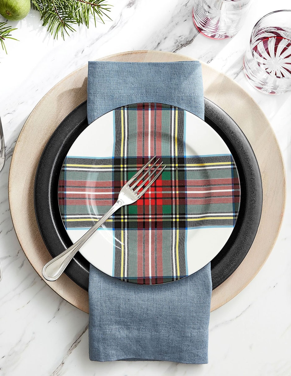Set de plato para ensalada Stewart Plaid de gres 4 piezas