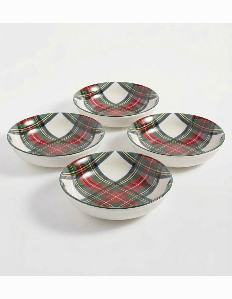 Set bowl navideño Stewart Plaid 4 piezas de cerámica
