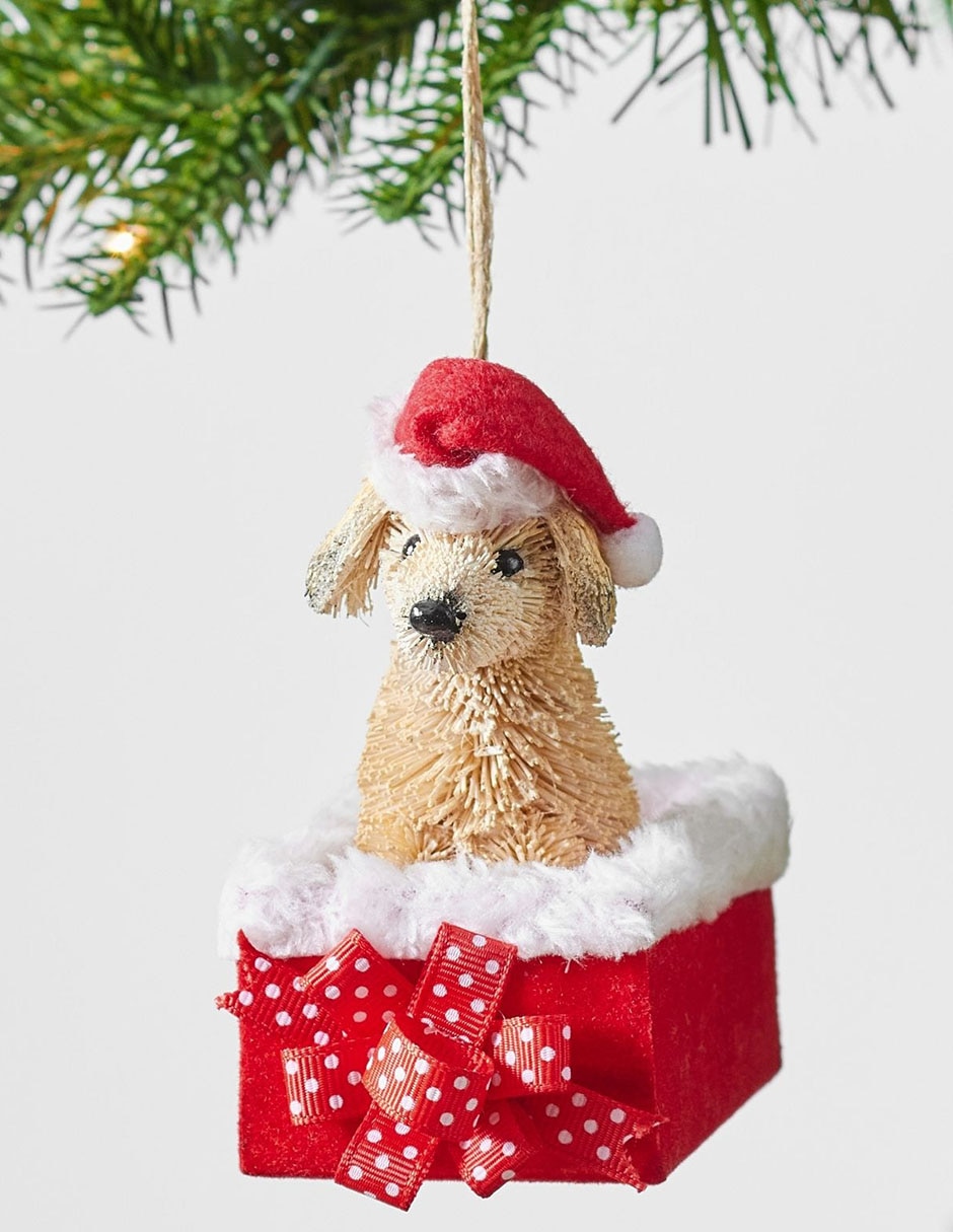 Figura decorativa de perro Bottlebrush de madera