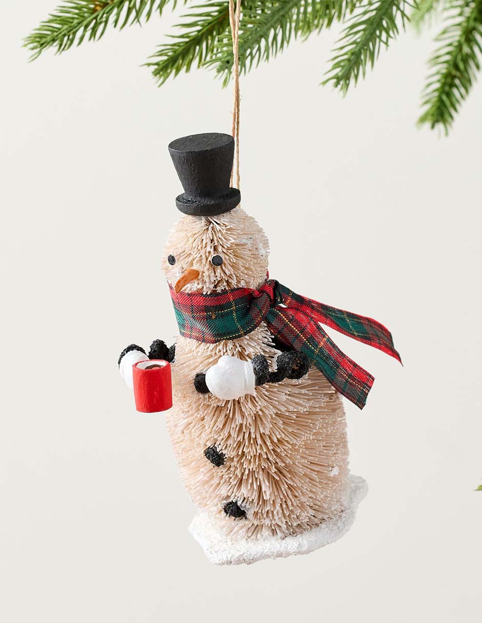 Ornamento Navidad muñeco nieve Snowman Bottlebrush