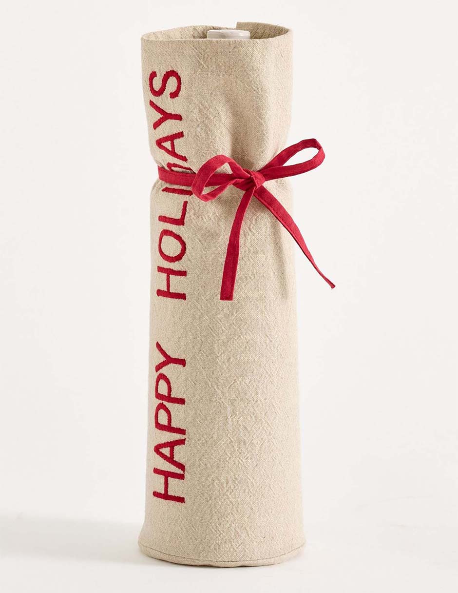 Portabotella Happy Holidays de algodón