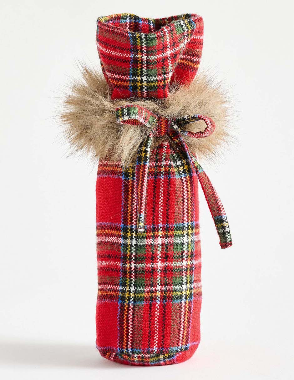 Portabotella Steward Plaid Fur de algodón