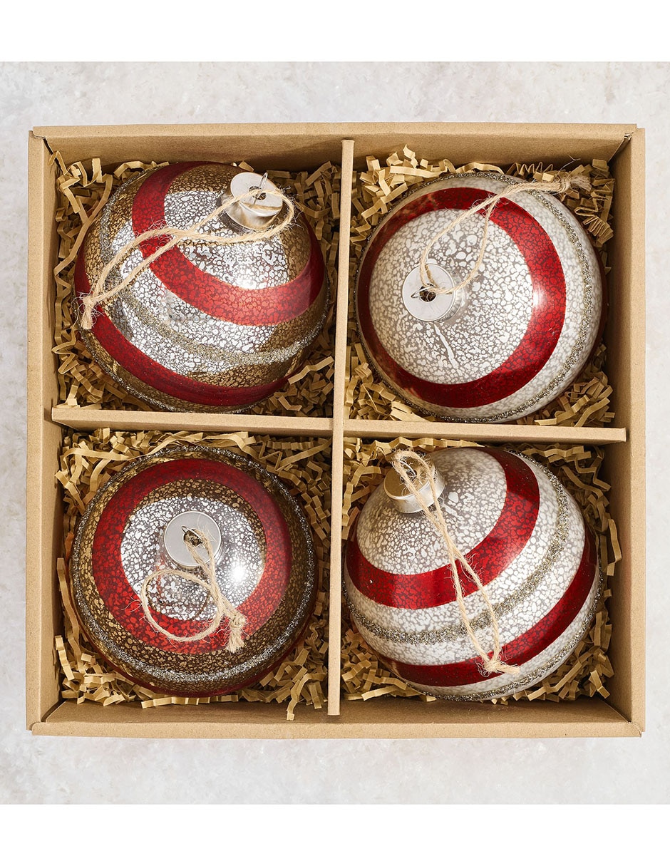 Ornamento Navidad esfera Silver and Red Striped