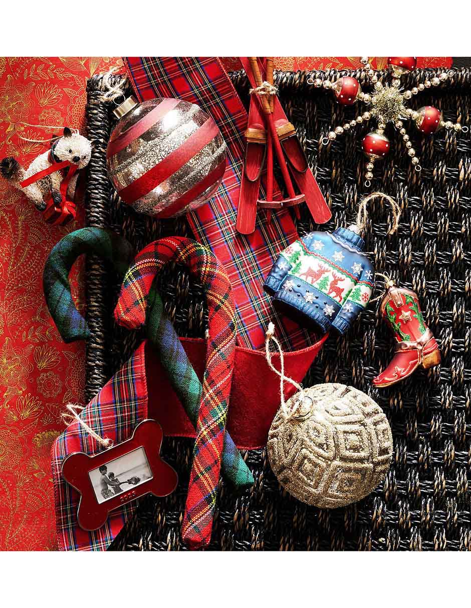 Ornamento Navidad esfera Silver and Red Striped