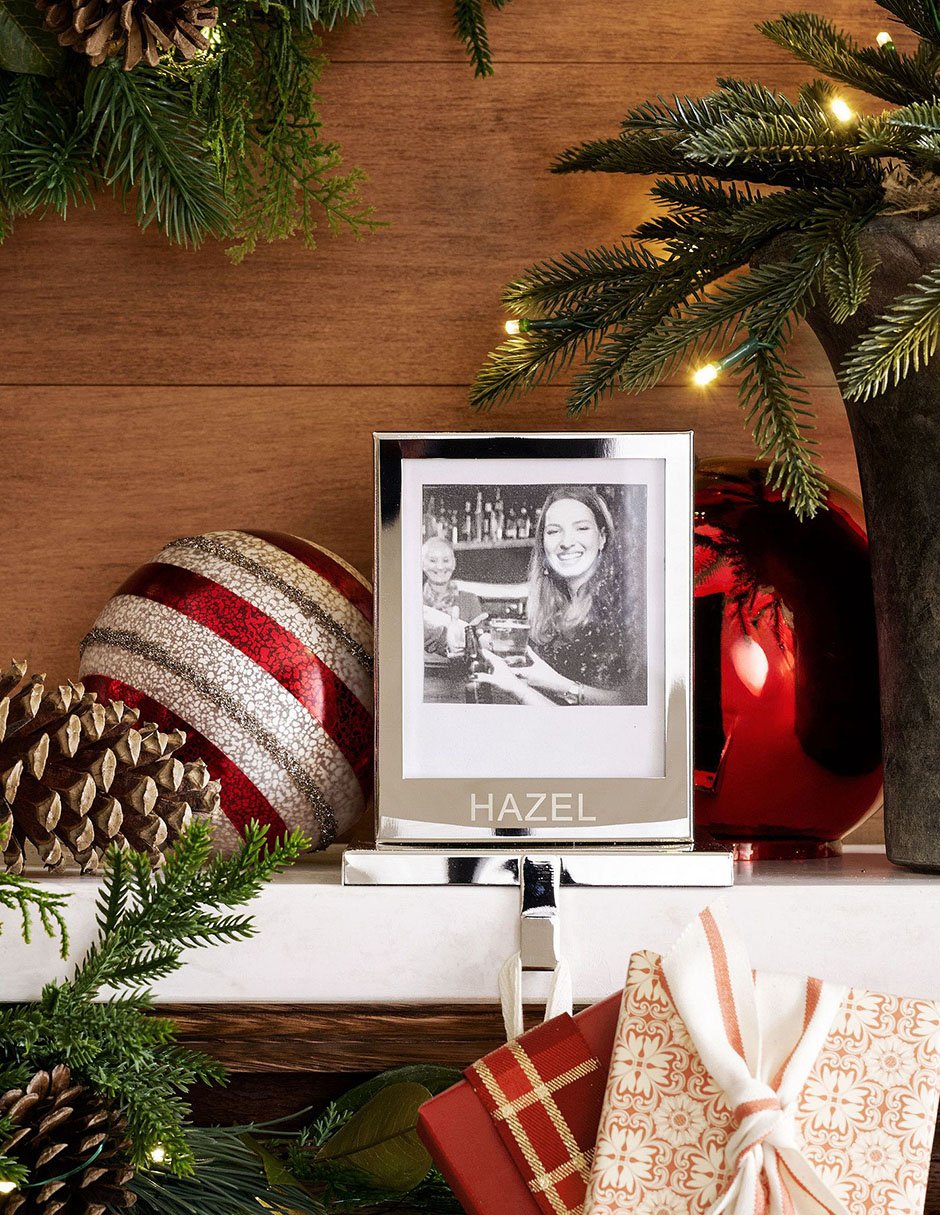Ornamento Navidad esfera Silver and Red Striped