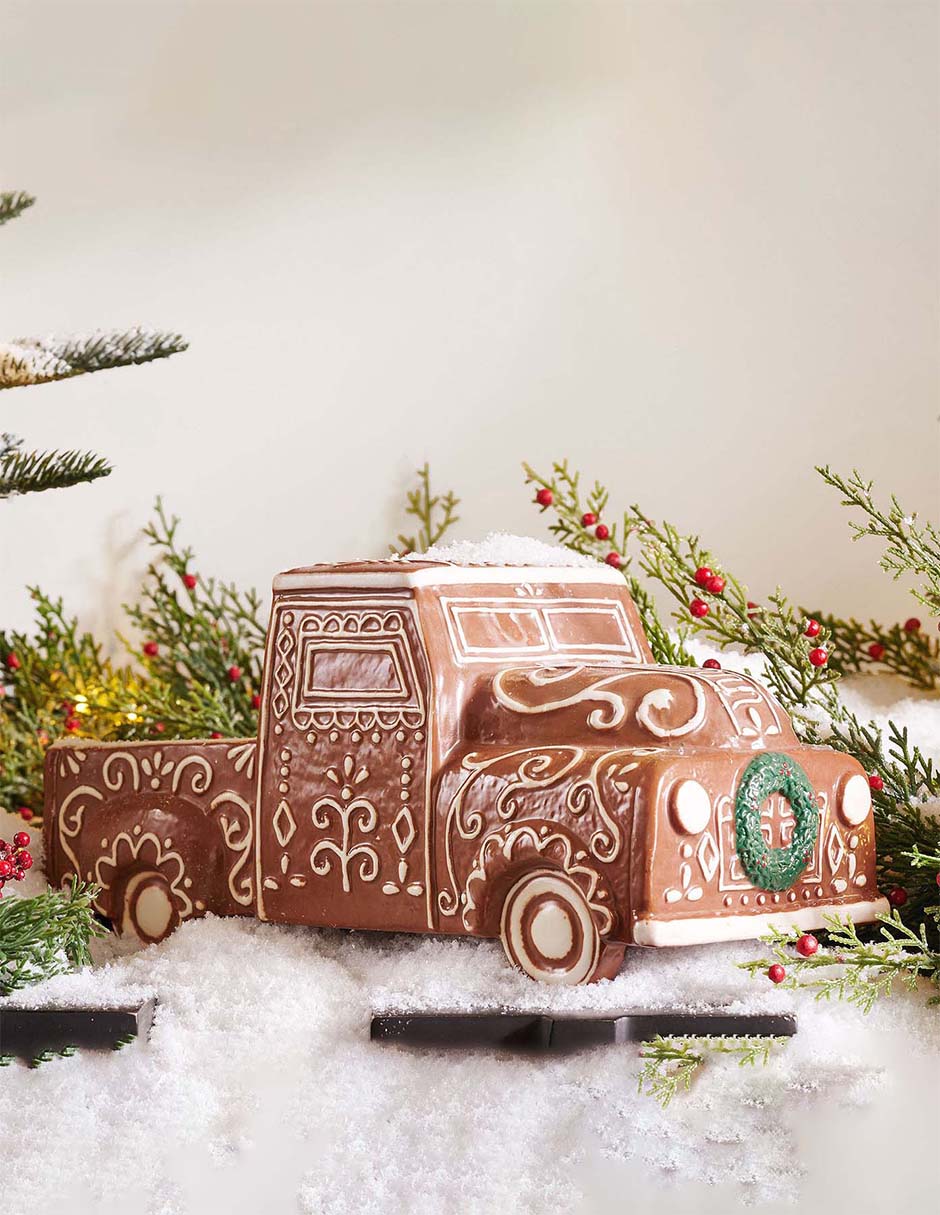 Figura decorativa de carrito Navidad Gingerbread village de cerámica 3