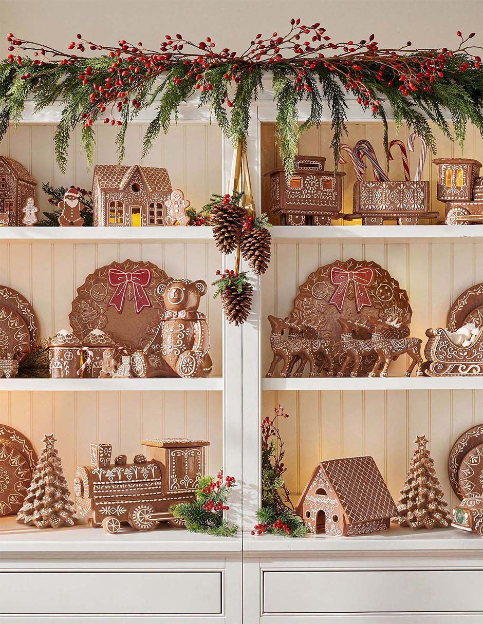 Figura decorativa de carrito Navidad Gingerbread village de cerámica 6