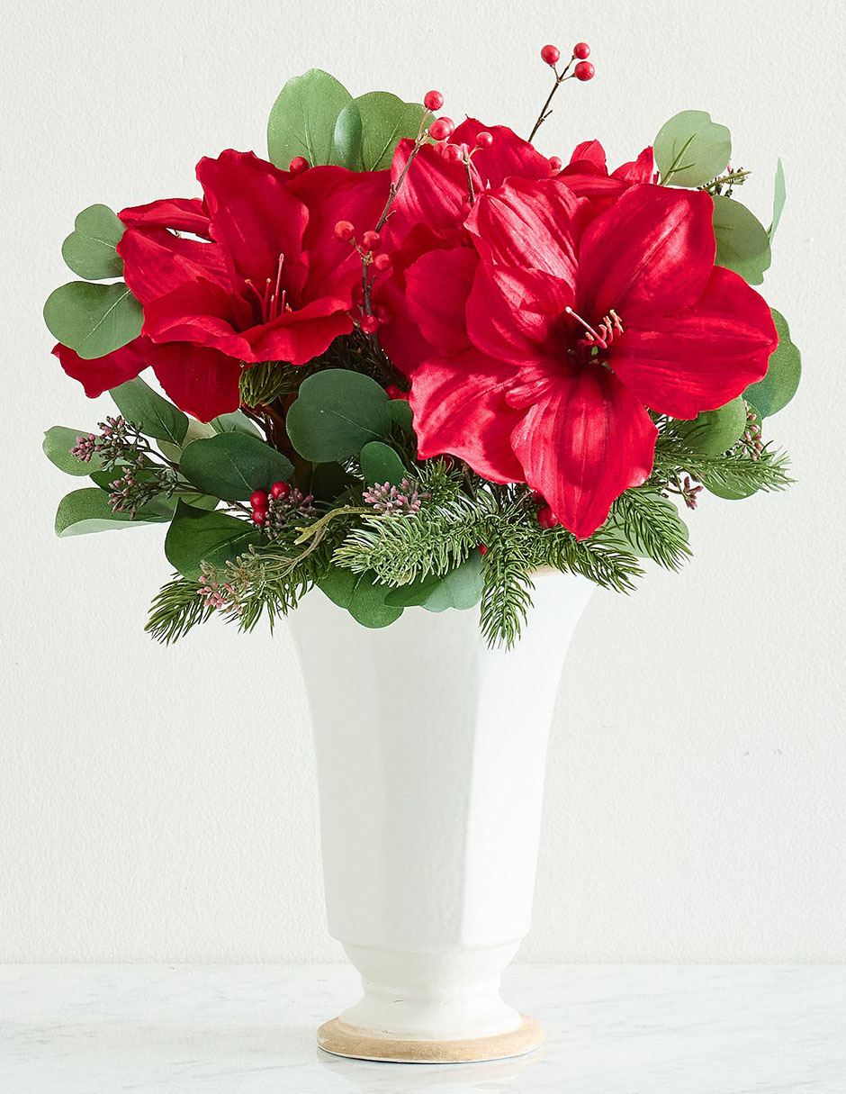 Ramo navideño de amaryllis Faux Holiday Bundle 3