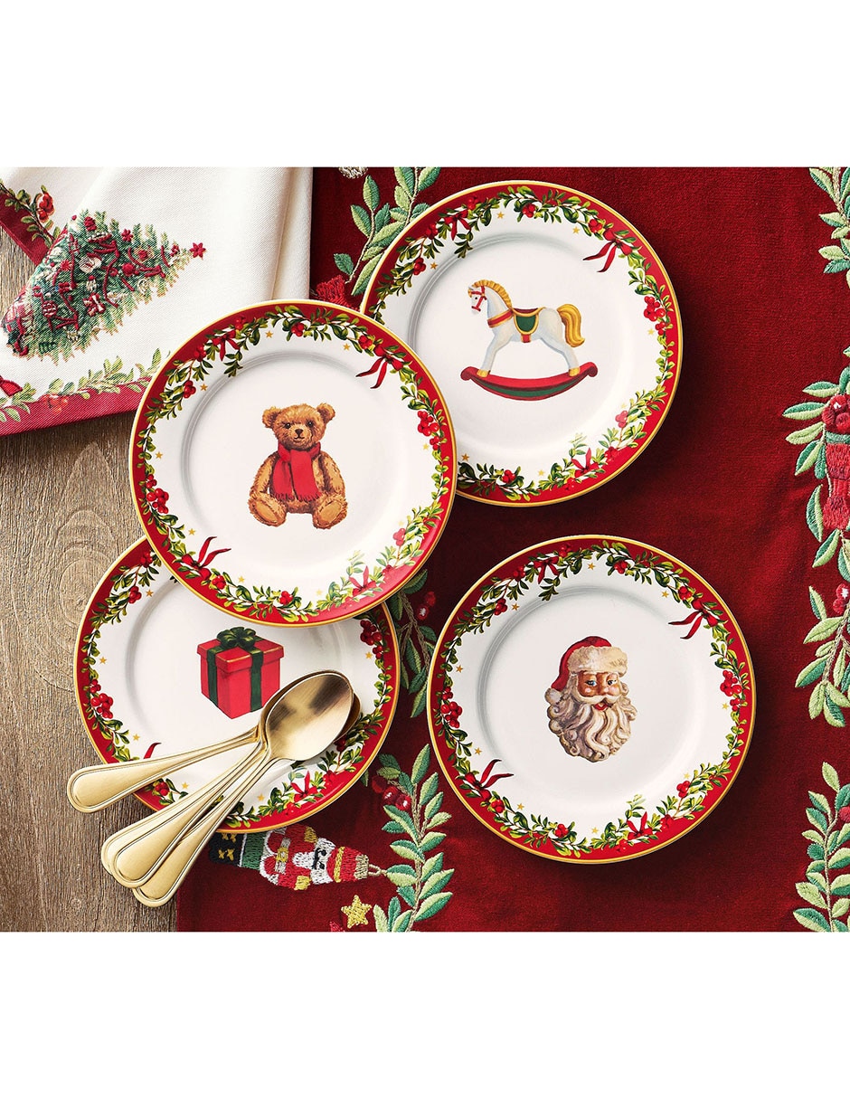 Set de plato para postre navideño Nostalgic Christmas de cerámica 4 piezas
