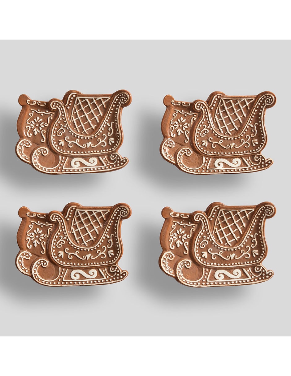 Set de plato para postre navideño Gingerbread Sleigh de cerámica 4 piezas