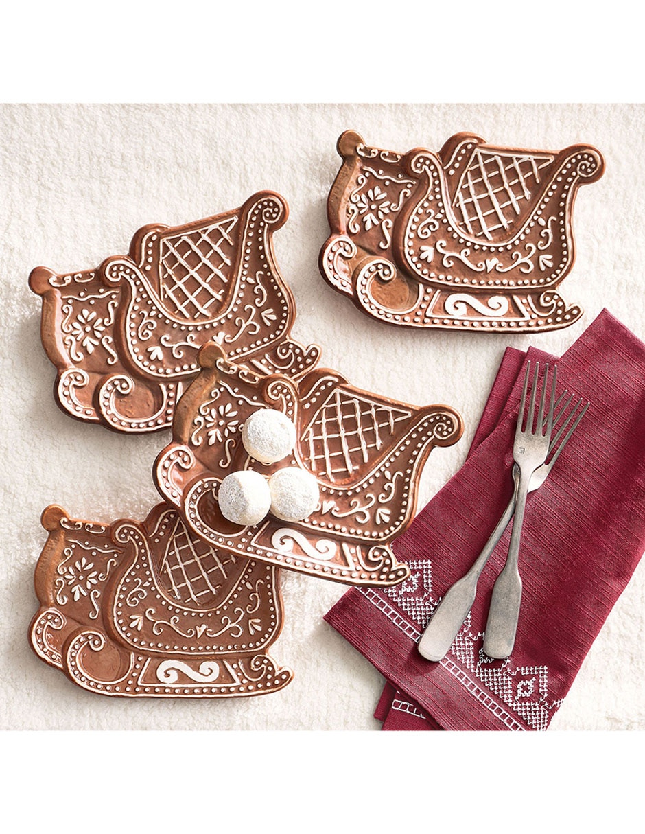Set de plato para postre navideño Gingerbread Sleigh de cerámica 4 piezas