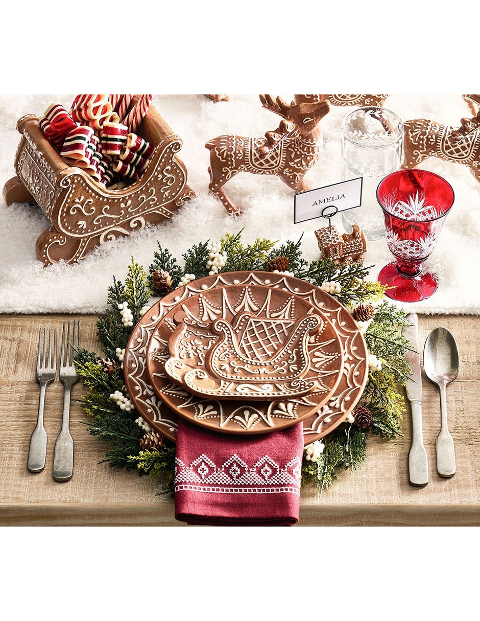 Set de plato para postre navideño Gingerbread Sleigh de cerámica 4 piezas