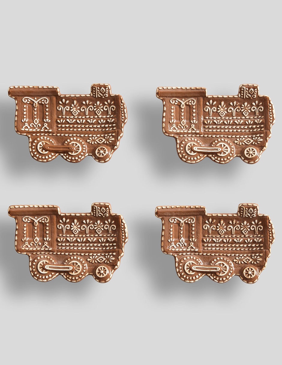 Set de plato para postre navideño Gingerbread Train de cerámica 4 piezas