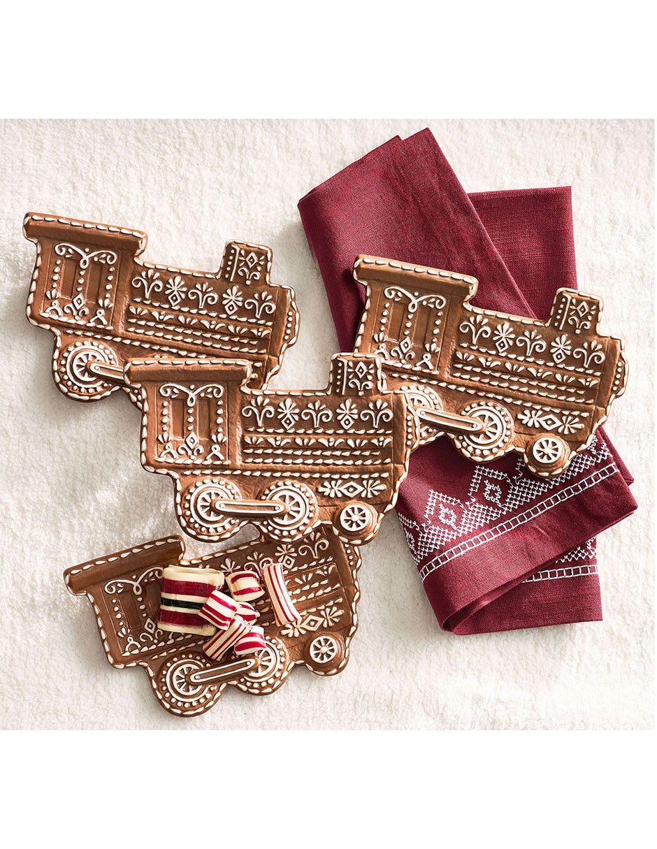 Set de plato para postre navideño Gingerbread Train de cerámica 4 piezas