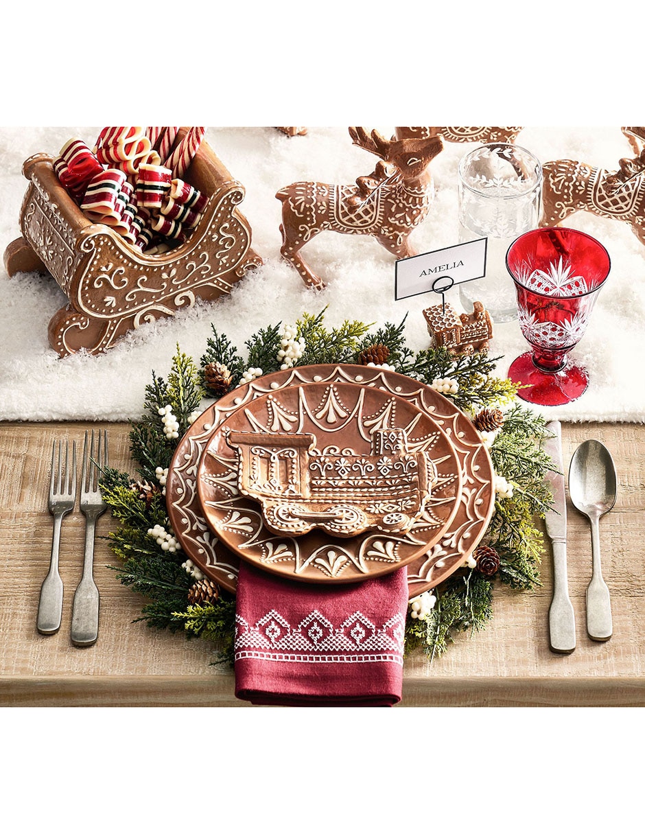 Set de plato para postre navideño Gingerbread Train de cerámica 4 piezas