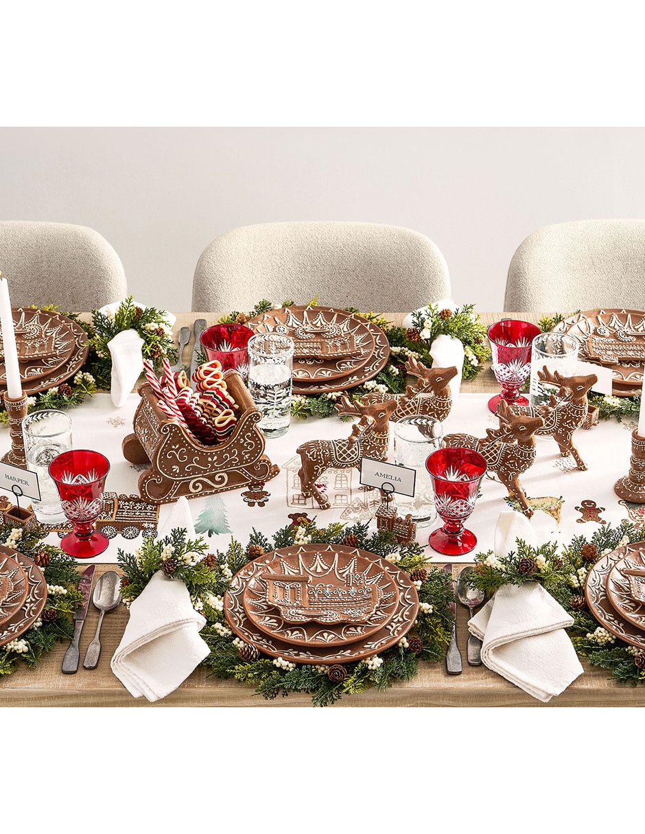 Set de plato para postre navideño Gingerbread Train de cerámica 4 piezas