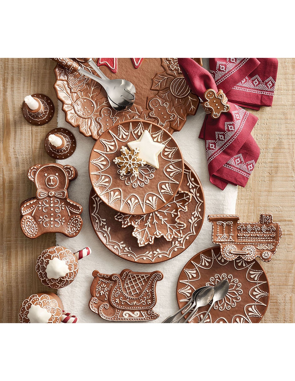 Set de plato para postre navideño Gingerbread Train de cerámica 4 piezas 5