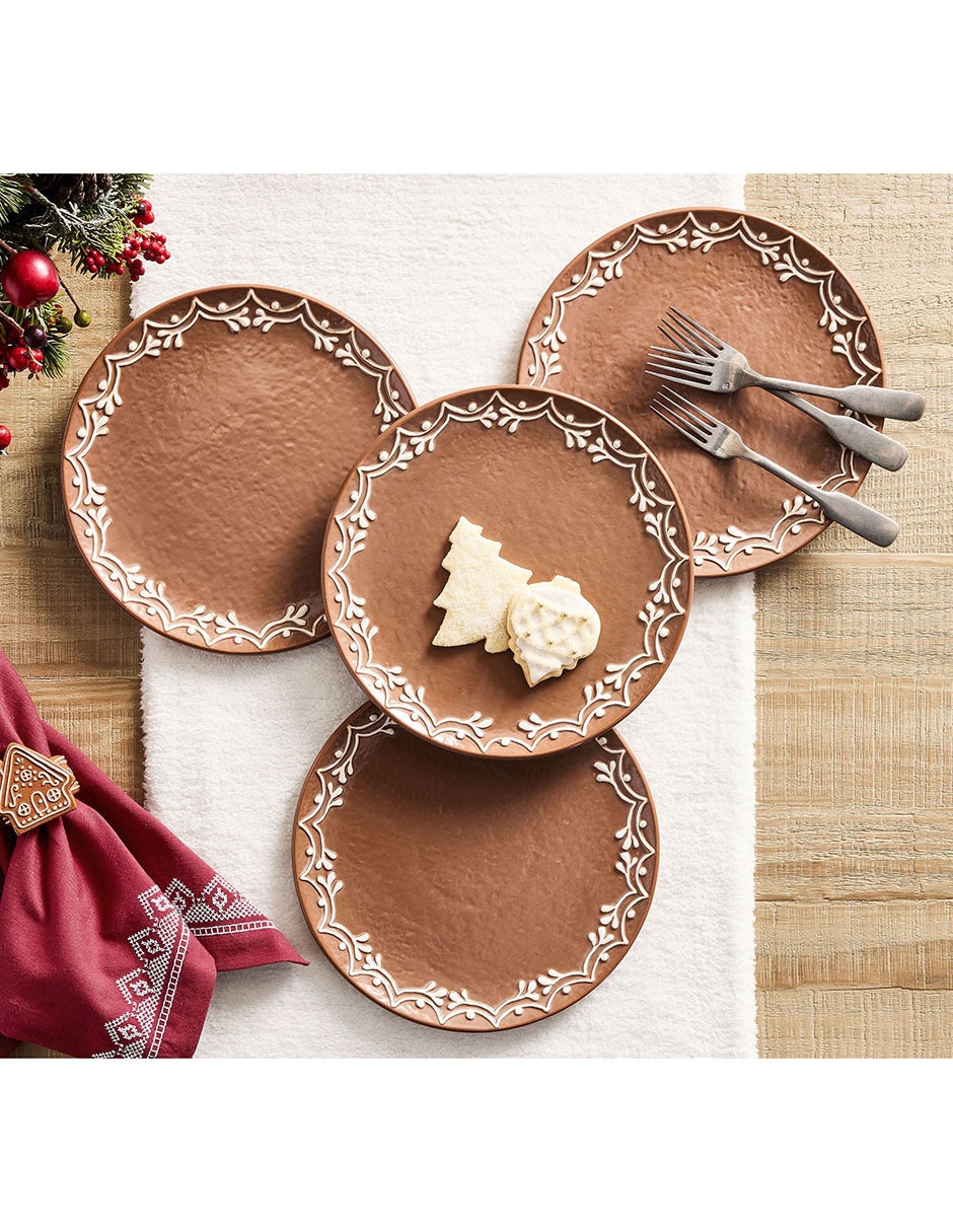 Set platos trinche navideño Gingerbread de cerámica 4 piezas