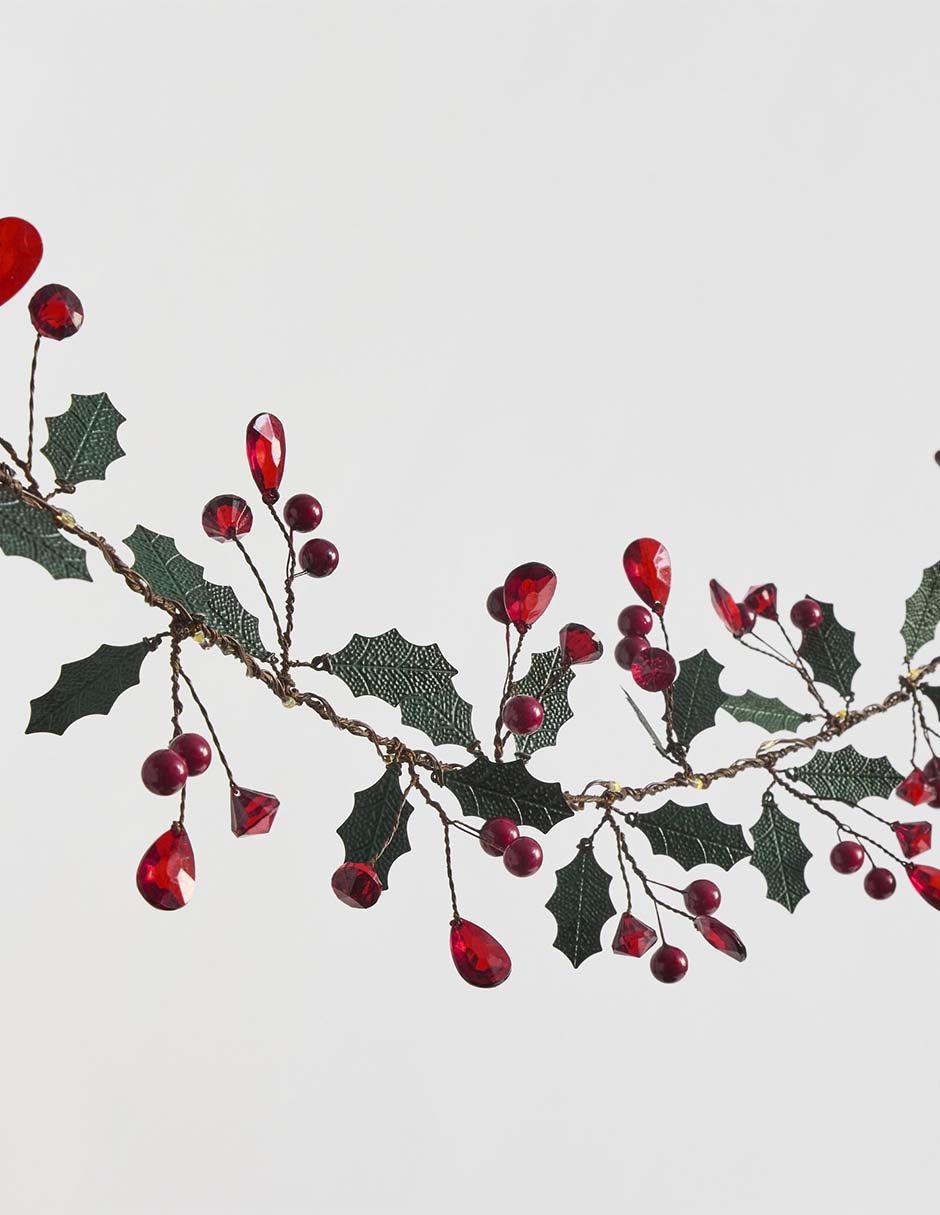 Guirnalda de hojas Holly Berry con bayas rojas 180 cm Guirnalda de hojas Holly Berry con bayas rojas 180 cm