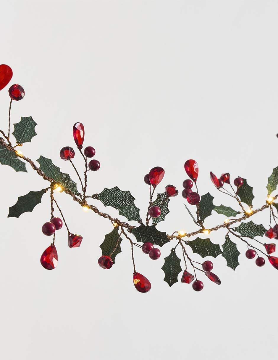 Guirnalda de hojas Holly Berry con bayas rojas 180 cm 2