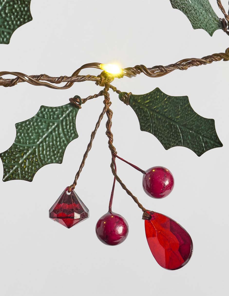 Guirnalda de hojas Holly Berry con bayas rojas 180 cm 3