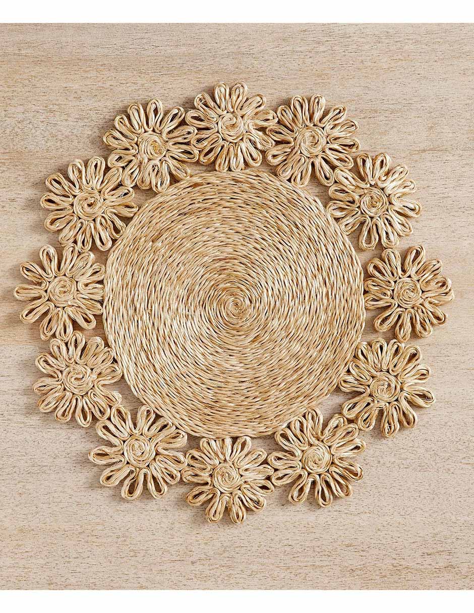 Mantel redondo de fibras naturales Flower