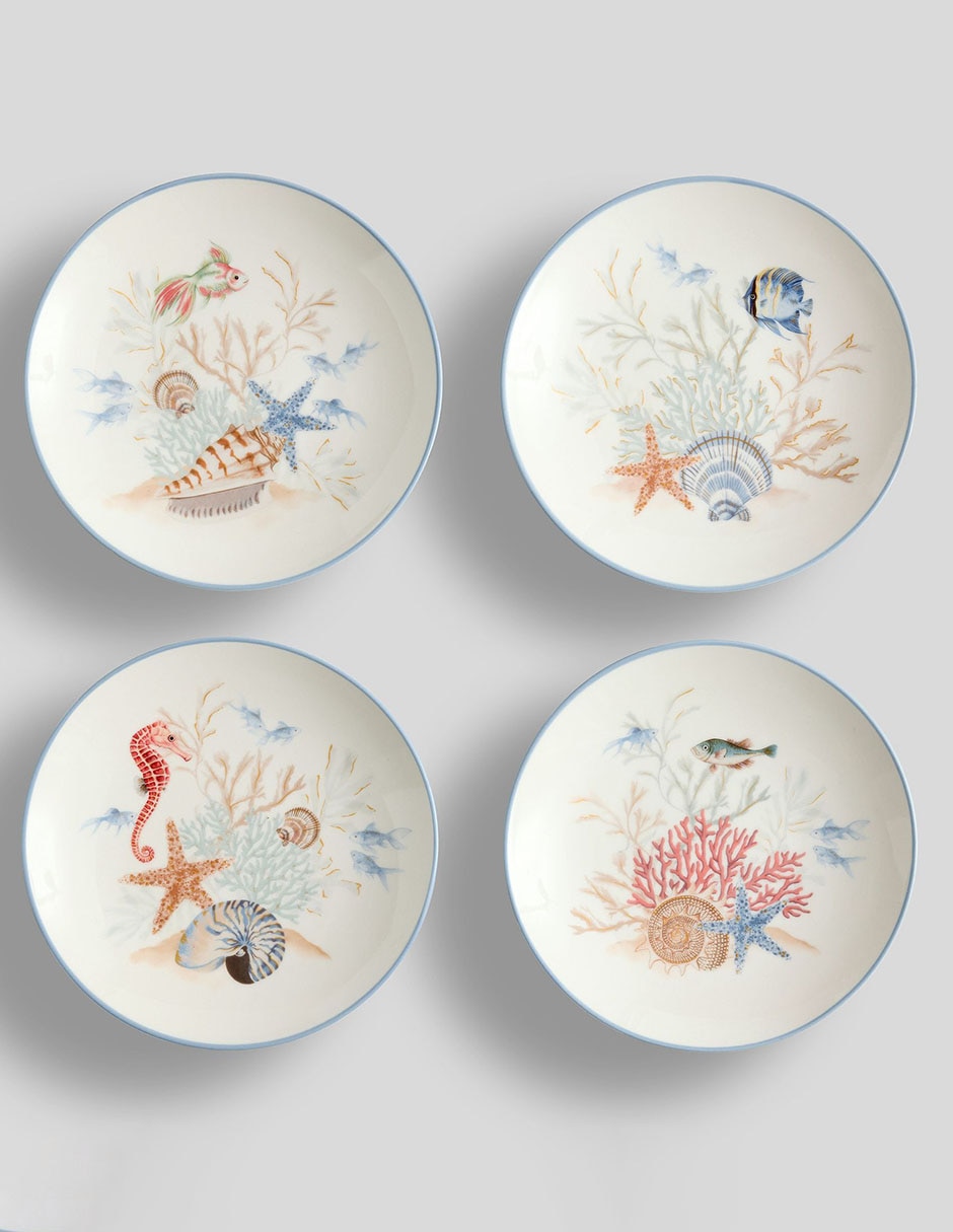 Set plato para postre enchanted sea de cerámica 4 piezas Set plato para postre enchanted sea de cerámica 4 piezas