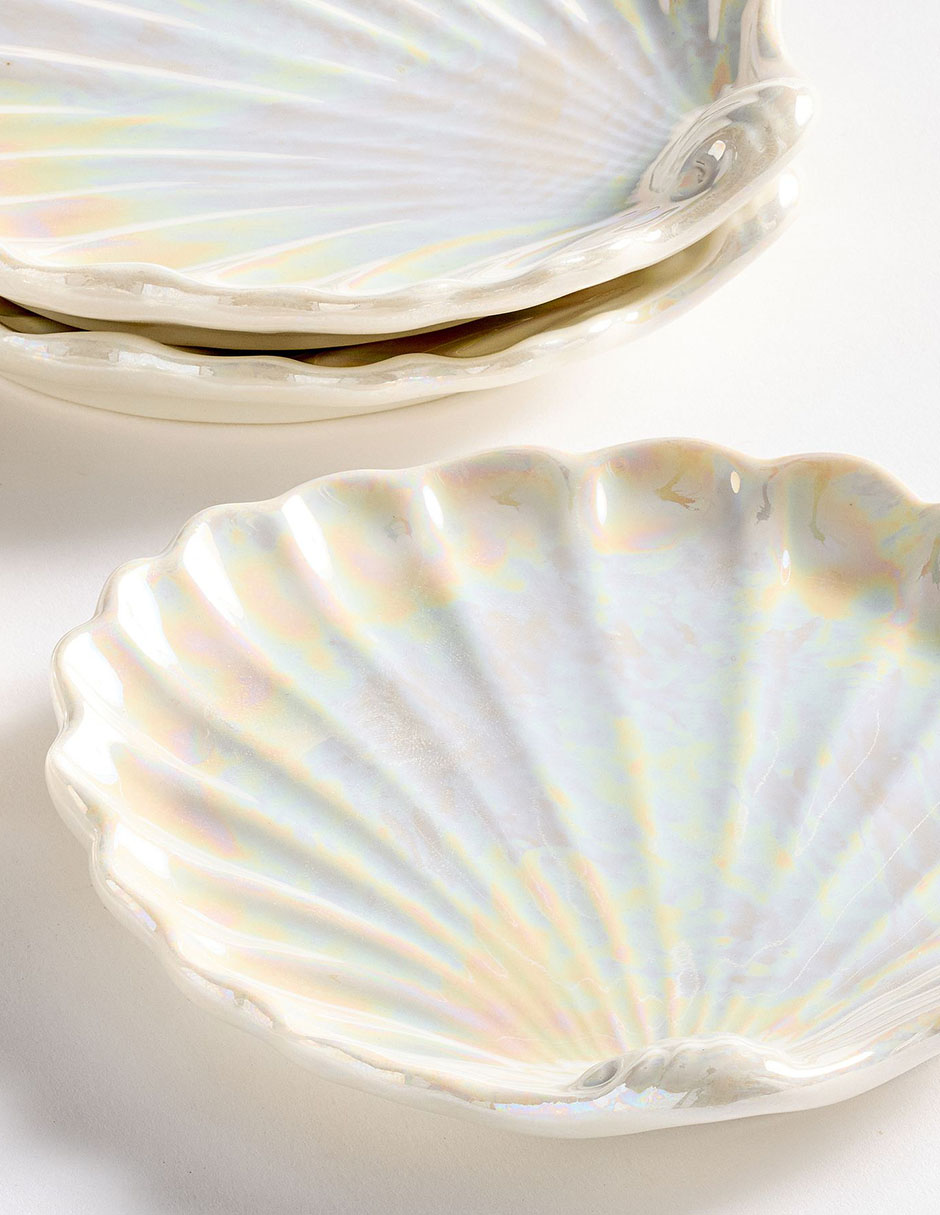 Set de portavasos Pearlescent Shell de cerámica 4 piezas
