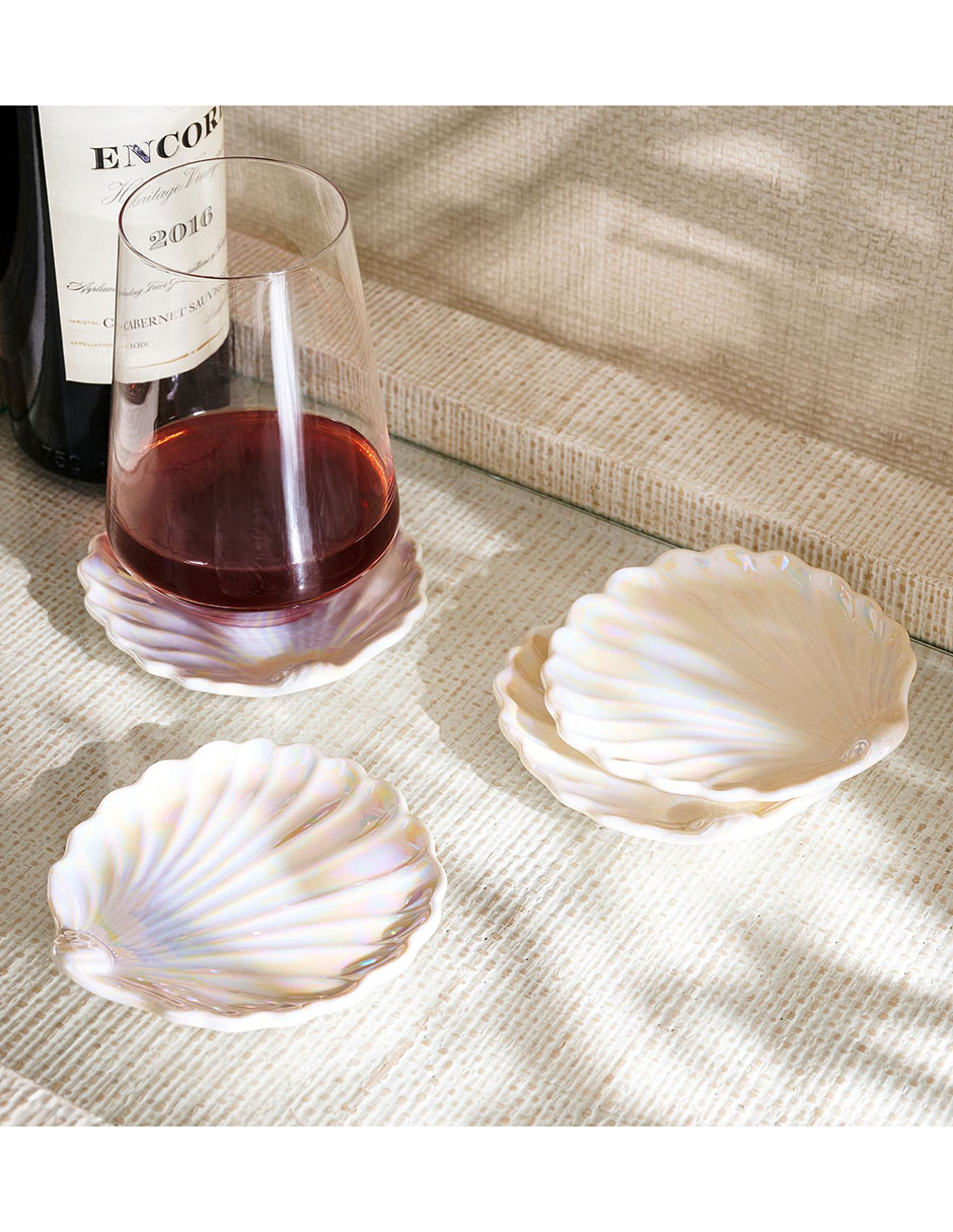 Set de portavasos Pearlescent Shell de cerámica 4 piezas