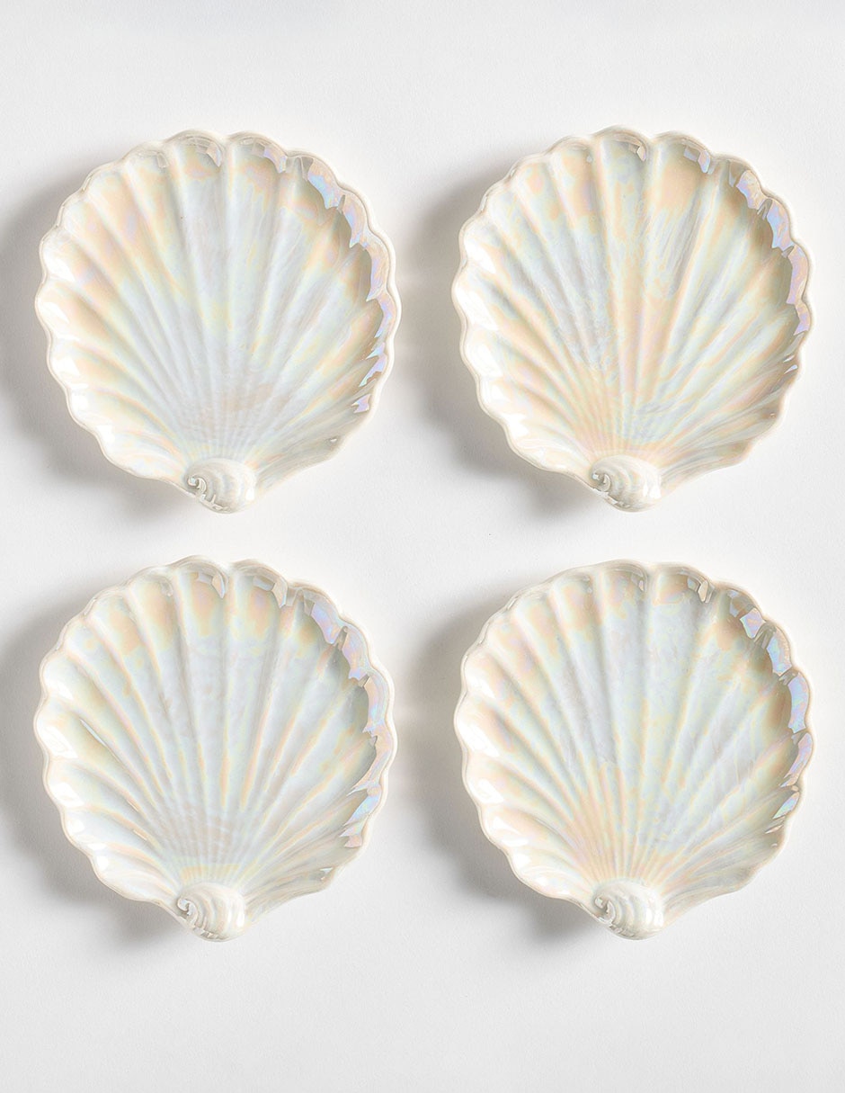 Set de portavasos Pearlescent Shell de cerámica 4 piezas