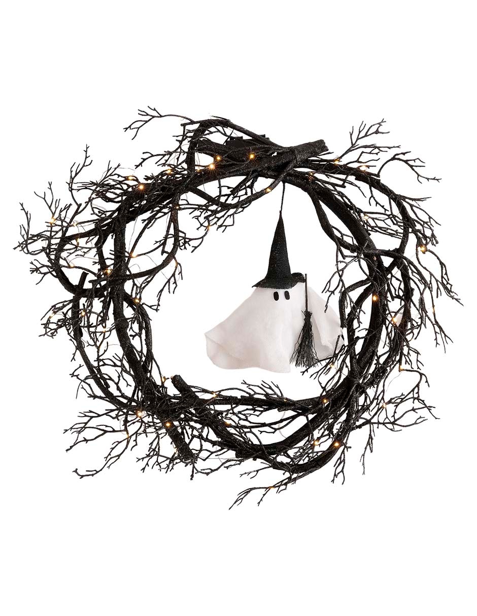 Figura decorativa lit ghost witch wreath