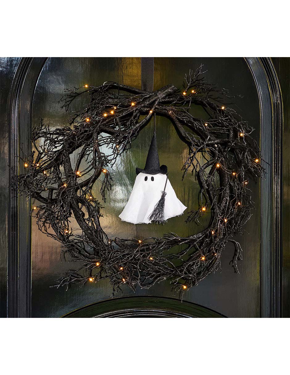 Figura decorativa lit ghost witch wreath