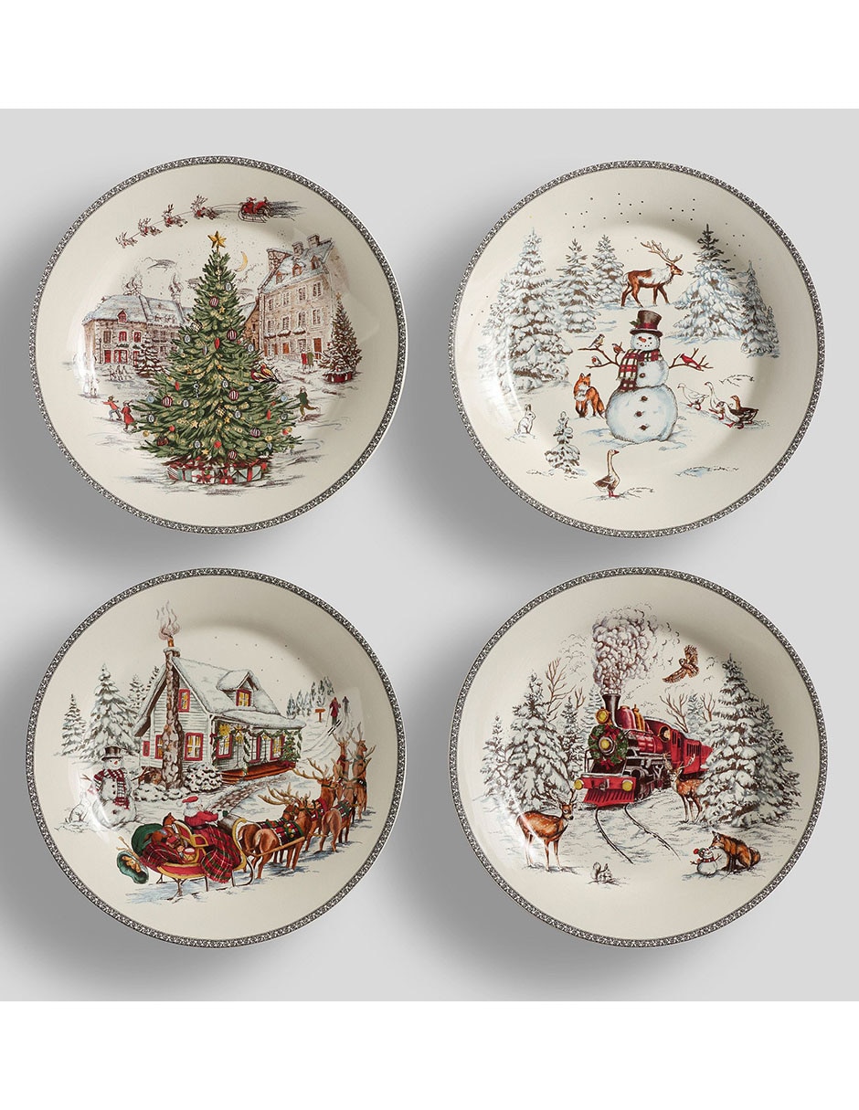 Set de plato para ensalada Vintage Christmas de cerámica 4 piezas