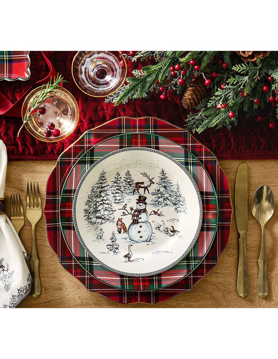 Set de plato para ensalada Vintage Christmas de cerámica 4 piezas 3