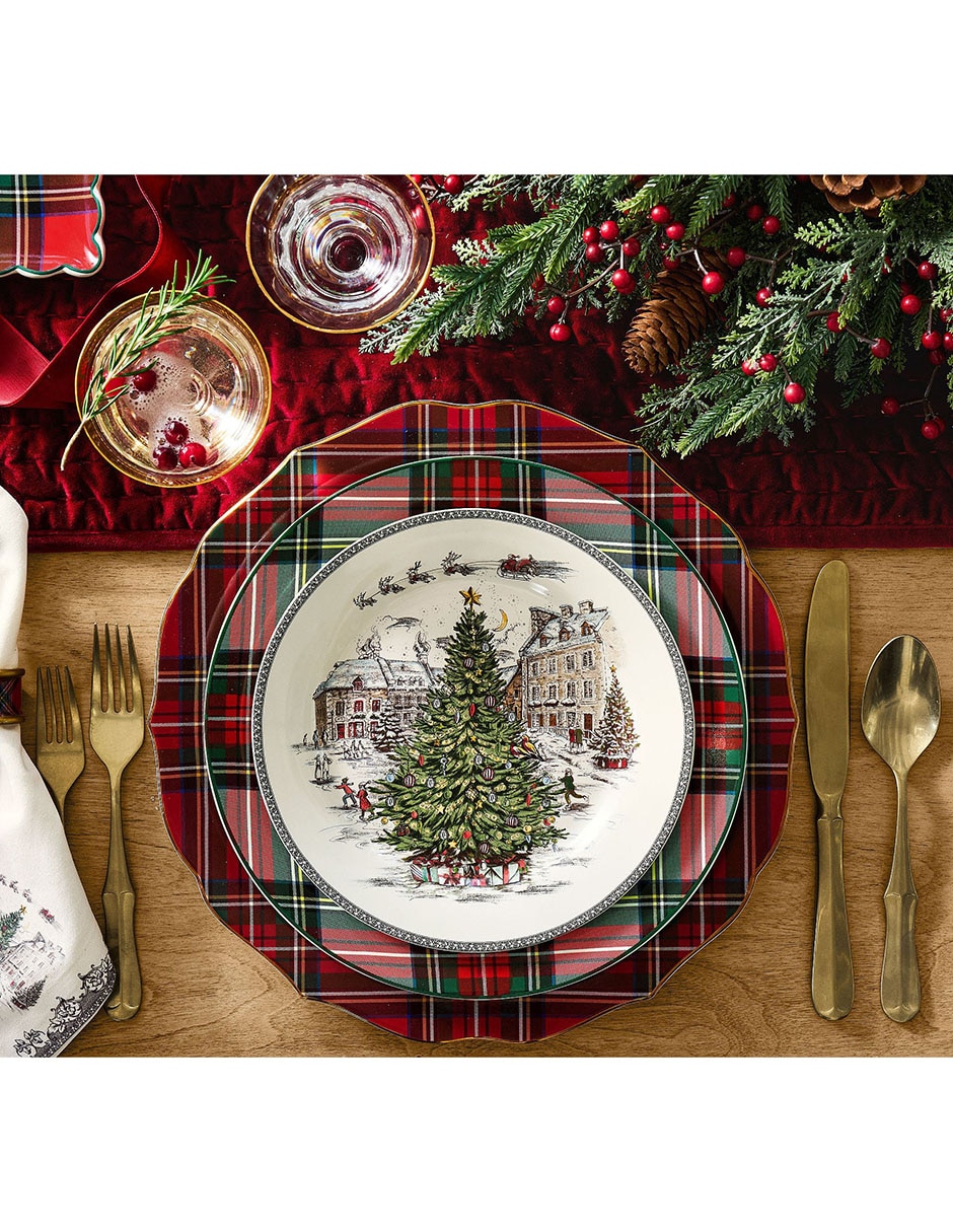 Set de plato para ensalada Vintage Christmas de cerámica 4 piezas 4