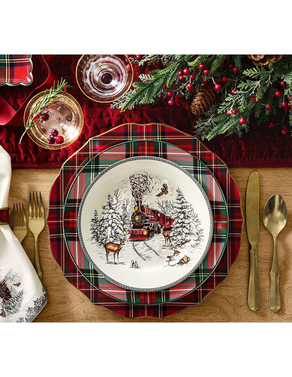 Set de plato para ensalada Vintage Christmas de cerámica 4 piezas 5