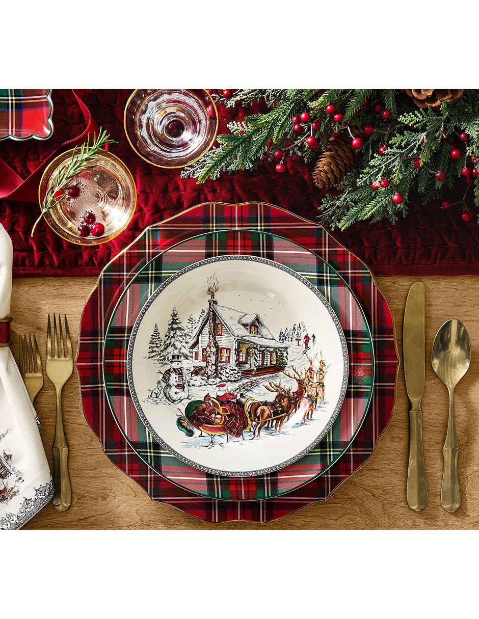 Set de plato para ensalada Vintage Christmas de cerámica 4 piezas 6