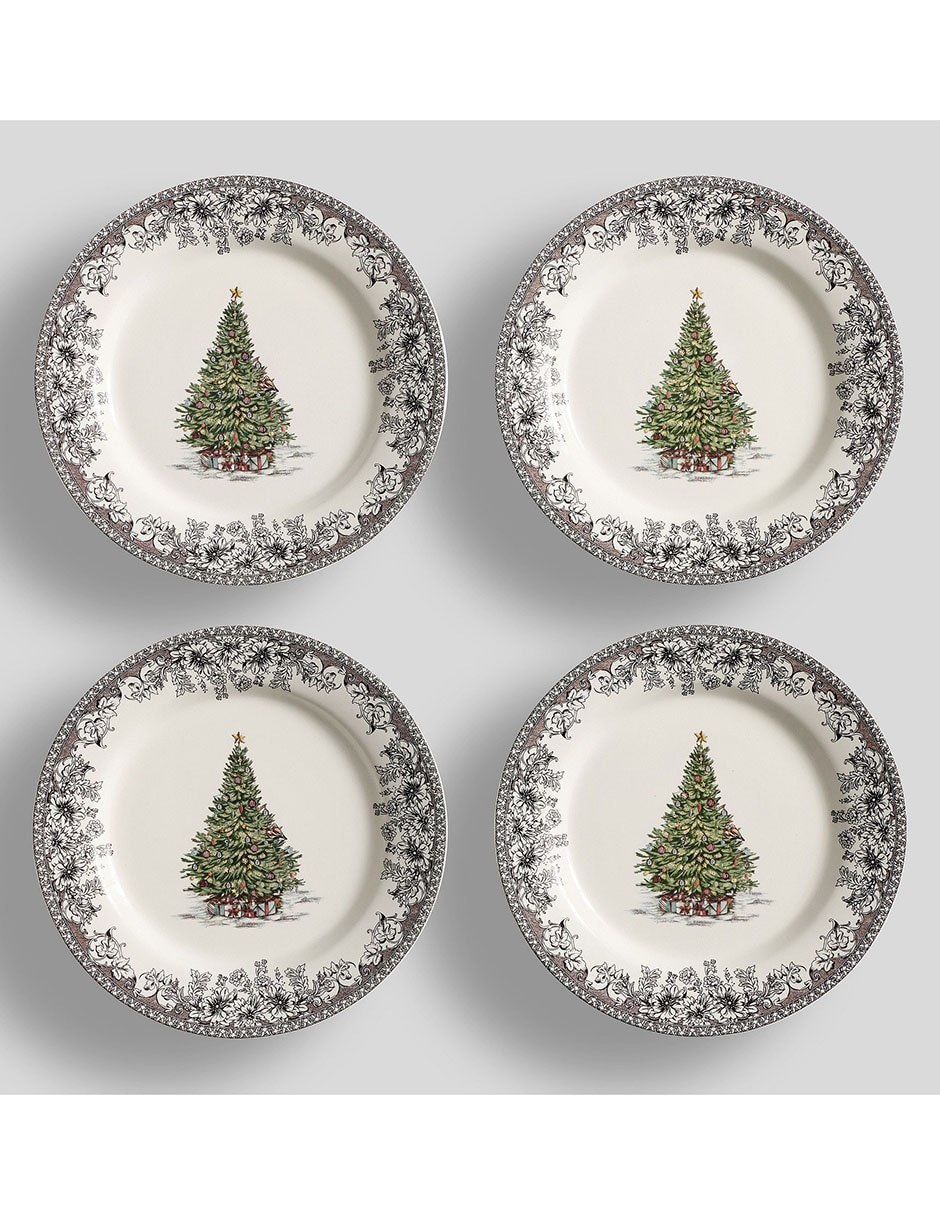Set de plato para postre Vintage Christmas de cerámica 4 piezas