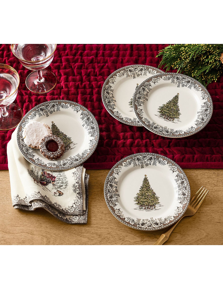 Set de plato para postre Vintage Christmas de cerámica 4 piezas 2