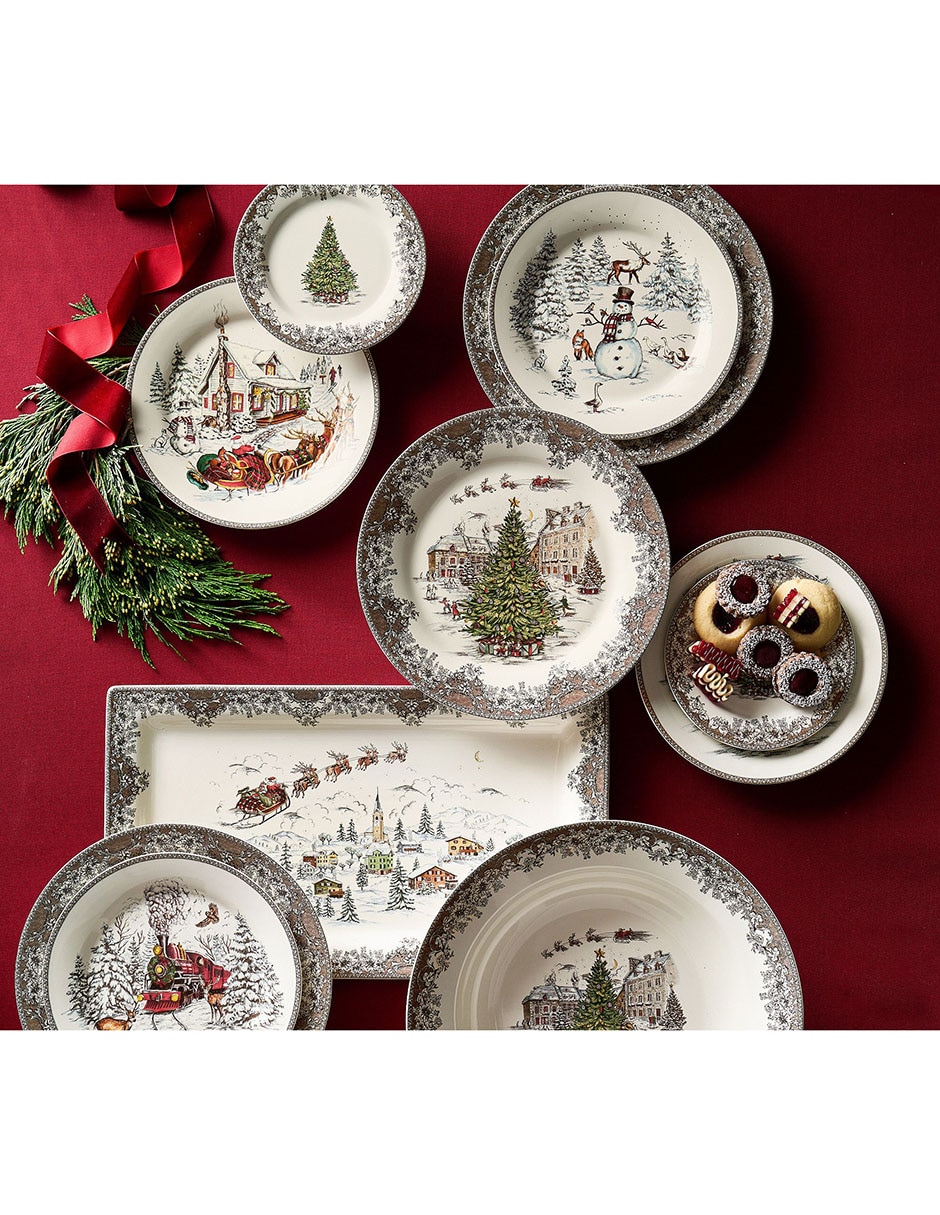 Set de plato para postre Vintage Christmas de cerámica 4 piezas 3