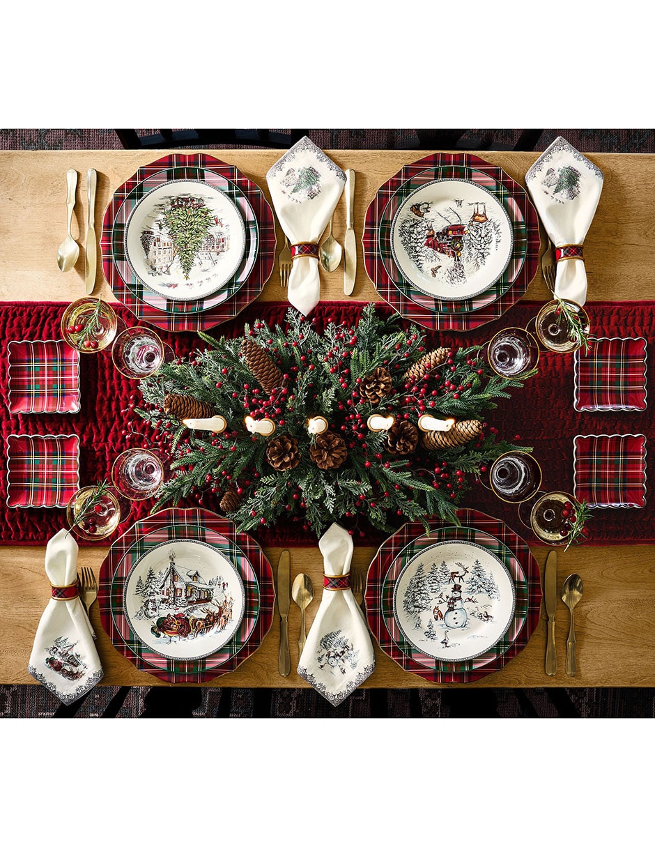 Set de plato para postre Stewart Plaid de cerámica 4 piezas 3